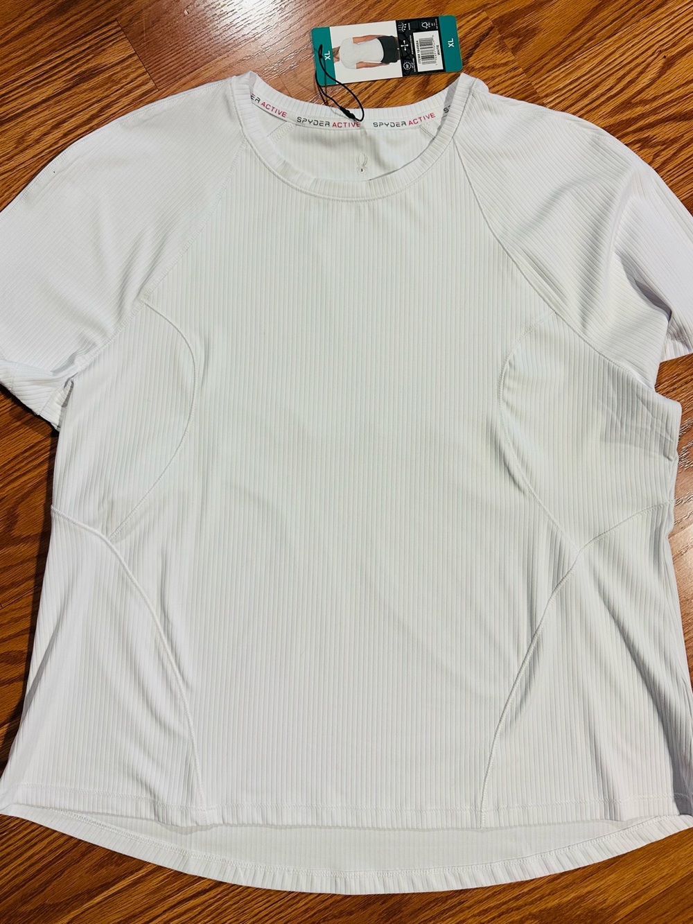 Spyder Active White Ribbed Athletic Short Sleeve Top Size XL